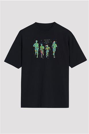 Maraton - Marathon Baskılı Unisex Siyah Oversize Tişört