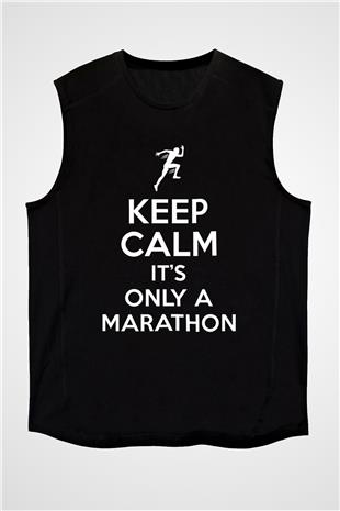 Maraton - Marathon Baskılı Unisex Siyah Kolsuz Tişört