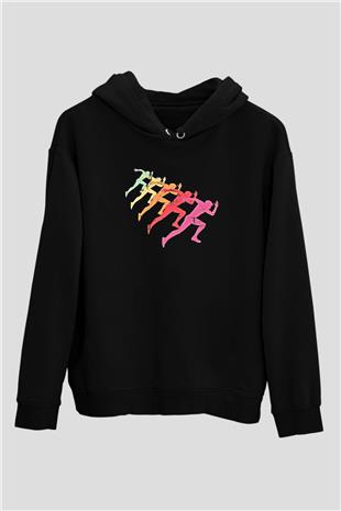 Maraton - Marathon Baskılı Unisex Siyah Hoodie