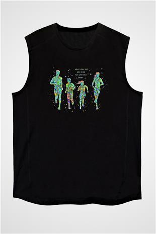Maraton - Marathon Baskılı Unisex Siyah Kolsuz Tişört