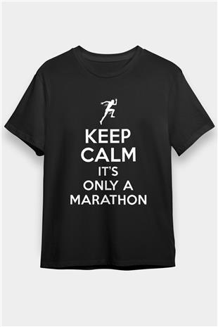Maraton - Marathon Baskılı Unisex Siyah Tişört - Tshirt