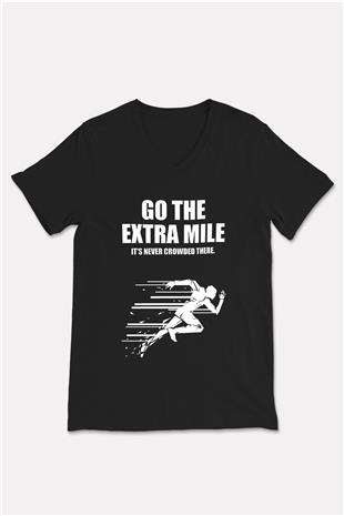 Maraton - Marathon Baskılı Unisex Siyah V Yaka Tişört