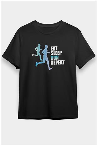 Maraton - Marathon Baskılı Unisex Siyah Tişört - Tshirt