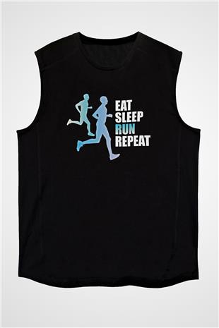 Maraton - Marathon Baskılı Unisex Siyah Kolsuz Tişört