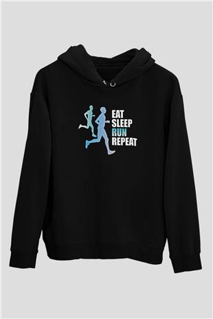Maraton - Marathon Baskılı Unisex Siyah Hoodie