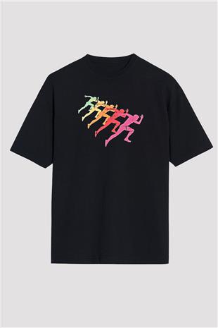 Maraton - Marathon Baskılı Unisex Siyah Oversize Tişört
