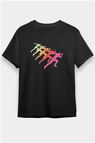 Maraton - Marathon Baskılı Unisex Siyah Tişört - Tshirt