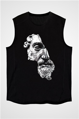 Marcus Aurelius Baskılı Unisex Siyah  Kolsuz Tişört