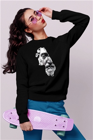 Marcus Aurelius Baskılı Unisex Siyah  Sweatshirt