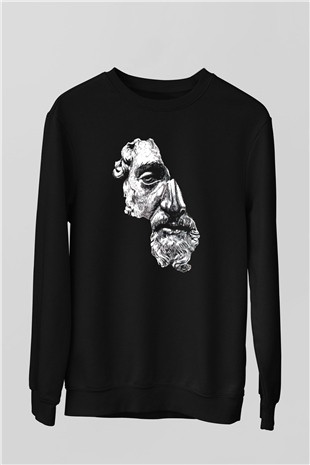 Marcus Aurelius Baskılı Unisex Siyah  Sweatshirt