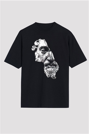 Marcus Aurelius Baskılı Oversize Siyah Tişört
