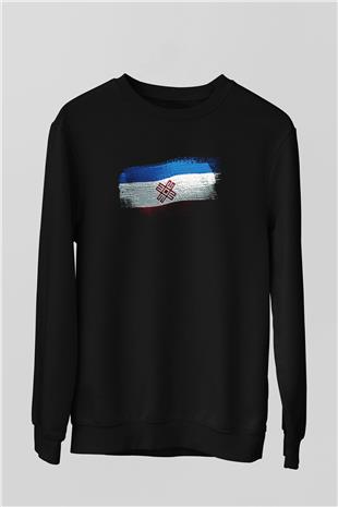 Mari El Bayrağı Baskılı Unisex Siyah Sweatshirt