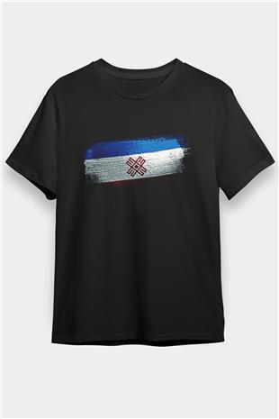 Mari El Bayrağı Baskılı Unisex Siyah Tişört