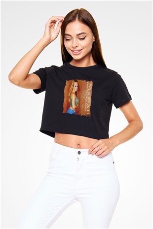 Mariah Carey Baskılı Crop Top Siyah Kadın Tişört