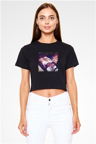 Mariah Carey Baskılı Crop Top Siyah Kadın Tişört