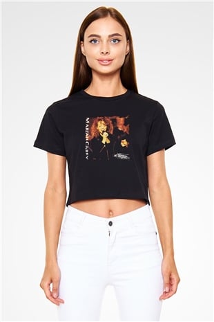 Mariah Carey Baskılı Crop Top Siyah Kadın Tişört