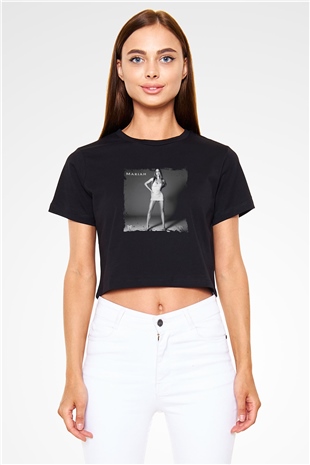 Mariah Carey Baskılı Crop Top Siyah Kadın Tişört