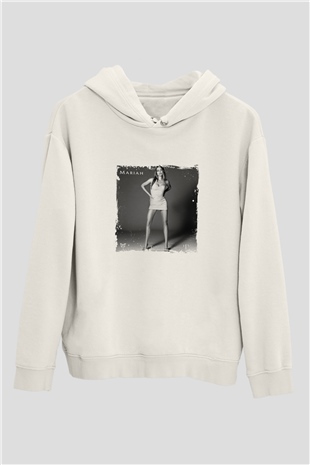 Mariah Carey Baskılı Unisex Beyaz Kapüşonlu Sweatshirt