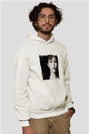 Mariah Carey Baskılı Unisex Beyaz Kapüşonlu Sweatshirt