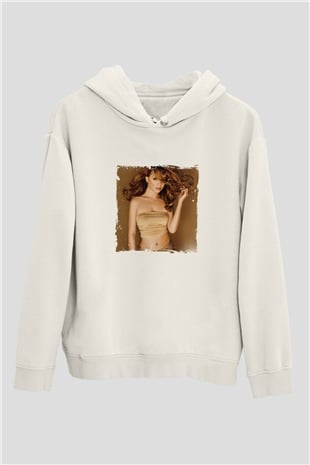 Mariah Carey Baskılı Unisex Beyaz Kapüşonlu Sweatshirt