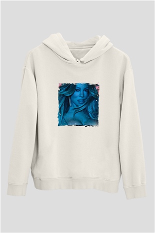 Mariah Carey Baskılı Unisex Beyaz Kapüşonlu Sweatshirt