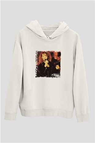 Mariah Carey Baskılı Unisex Beyaz Kapüşonlu Sweatshirt