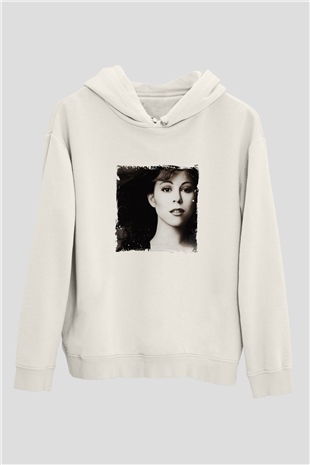 Mariah Carey Baskılı Unisex Beyaz Kapüşonlu Sweatshirt