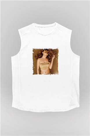 Mariah Carey Baskılı Unisex Beyaz Kolsuz Tişört