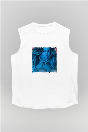 Mariah Carey Baskılı Unisex Beyaz Kolsuz Tişört