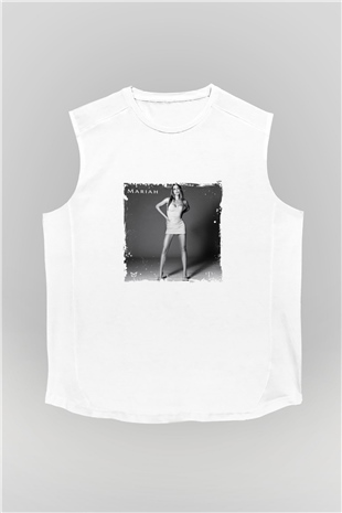 Mariah Carey Baskılı Unisex Beyaz Kolsuz Tişört