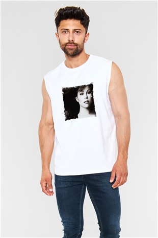Mariah Carey Baskılı Unisex Beyaz Kolsuz Tişört