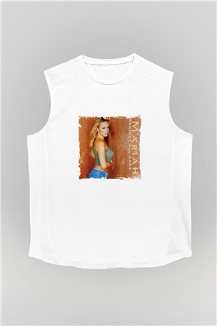 Mariah Carey Baskılı Unisex Beyaz Kolsuz Tişört