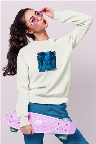 Mariah Carey Baskılı Unisex Beyaz Sweatshirt