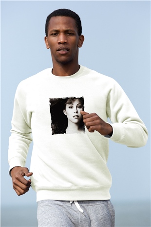 Mariah Carey Baskılı Unisex Beyaz Sweatshirt