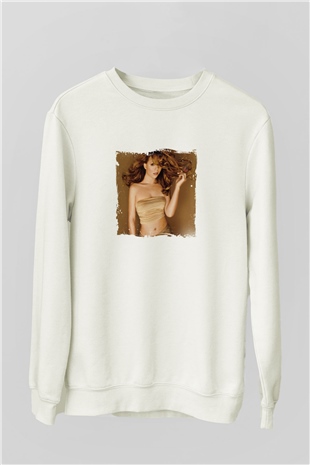 Mariah Carey Baskılı Unisex Beyaz Sweatshirt