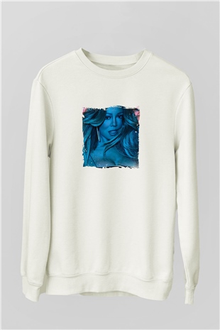 Mariah Carey Baskılı Unisex Beyaz Sweatshirt