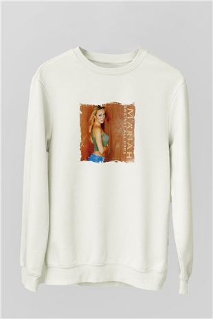 Mariah Carey Baskılı Unisex Beyaz Sweatshirt