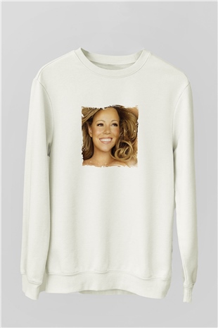 Mariah Carey Baskılı Unisex Beyaz Sweatshirt