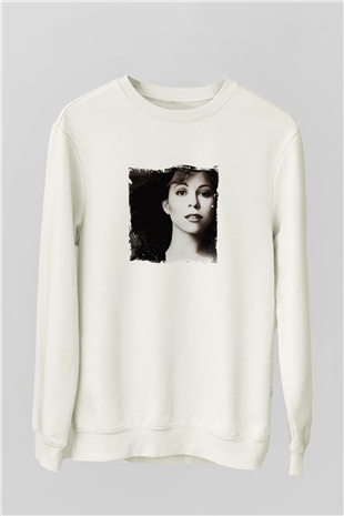 Mariah Carey Baskılı Unisex Beyaz Sweatshirt