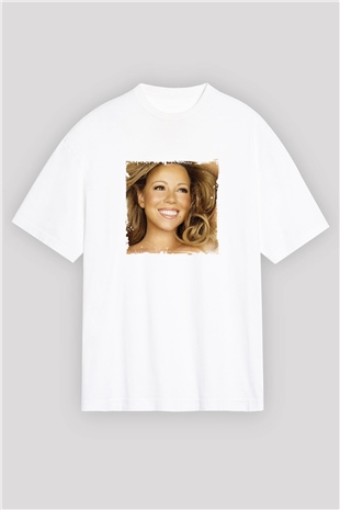 Mariah Carey Baskılı Oversize Beyaz Tişört