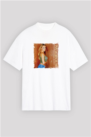 Mariah Carey Baskılı Oversize Beyaz Tişört
