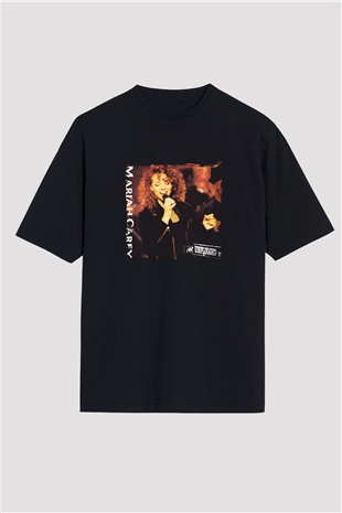 Mariah Carey Baskılı Unisex Oversize Siyah Tişört
