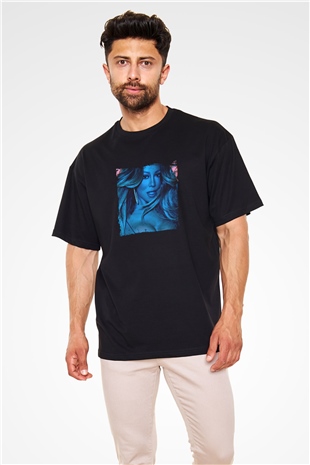 Mariah Carey Baskılı Unisex Oversize Siyah Tişört