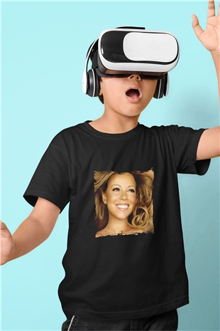 Mariah Carey Baskılı Unisex Siyah Çocuk Tişört