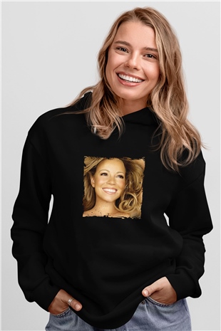 Mariah Carey Baskılı Unisex Siyah Hoodie