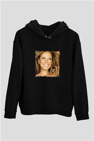 Mariah Carey Baskılı Unisex Siyah Hoodie
