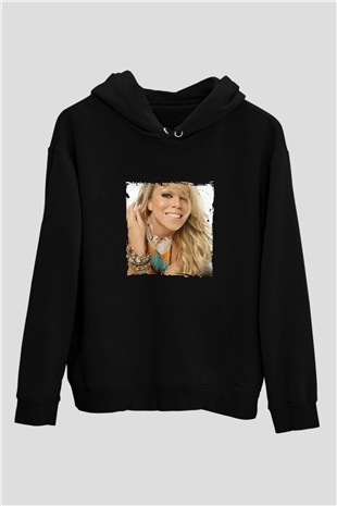 Mariah Carey Baskılı Unisex Siyah Hoodie