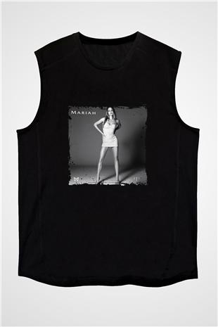 Mariah Carey Baskılı Unisex Siyah Kolsuz Tişört