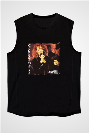 Mariah Carey Baskılı Unisex Siyah Kolsuz Tişört