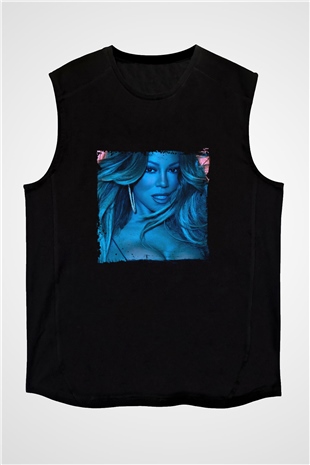 Mariah Carey Baskılı Unisex Siyah Kolsuz Tişört